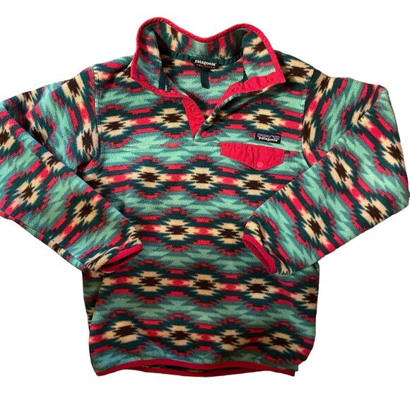Women’s XS Patagonia Synchilla Fleece Pullover Aztec Wild Desert Teal Pink Rare - Picture 3 of 13